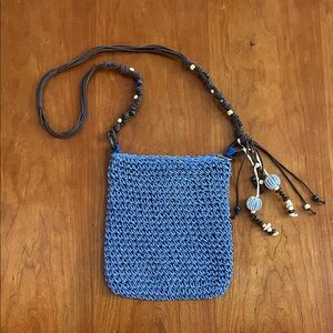 Vintage Crochet Crossbody Bag. Handcrafted w/Bead Accents & Zipper Closure.